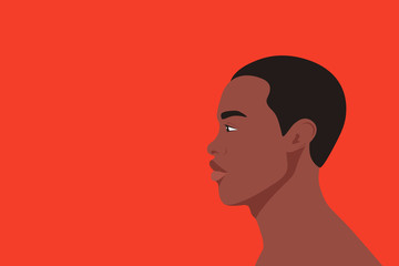 Portrait of Young Afro Black Man on Red Background. Avatar. Male Character. Cartoon Face. Single Person. Vector Illustration