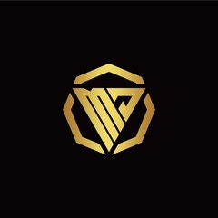 M J initial logo modern triangle and polygon design template with gold color