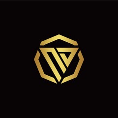 N D initial logo modern triangle and polygon design template with gold color