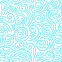 Seamless pattern of blue swirling waves. Design for backdrops with sea, rivers or water texture. Repeating texture. Figure for textiles. Surface design.