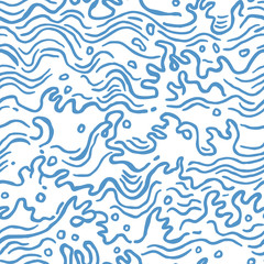 Seamless pattern with stormy waves with splashes. Design for backdrops with sea, rivers or water texture. Repeating texture. Figure for textiles. Print for the cover of the book, postcards, t-shirts. 