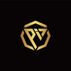 P I initial logo modern triangle and polygon design template with gold color