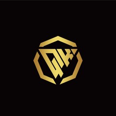 Q K initial logo modern triangle and polygon design template with gold color