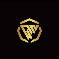 Q N initial logo modern triangle and polygon design template with gold color