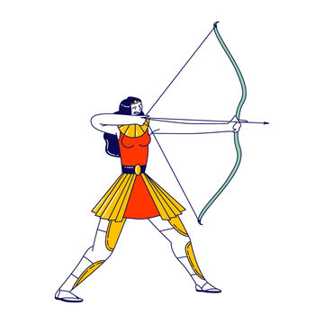 recommend clip art: Amazon Female Character with Shooting Bow Isolated on White Background. Greek Mythological Personage, Woman Archer