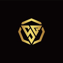 S B initial logo modern triangle and polygon design template with gold color