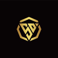 S O initial logo modern triangle and polygon design template with gold color