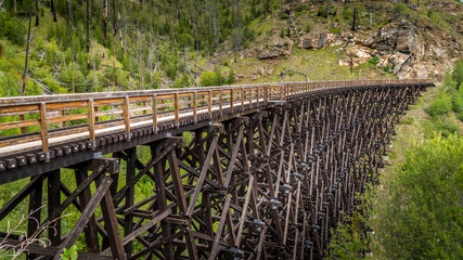 Wooden Trestle Bridge of the abandoned Kettle Valley Railway in Myra Canyon near Kelowna, British Columbia, Canada