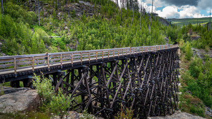 One of the 18 Wooden Trestle Bridges of the abandoned Kettle Valley Railway in Myra Canyon near Kelowna, British Columbia, Canada