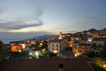 Panoramic view of San Nicola Arcella, an old town in the mountains of the Calabria region, Italy.