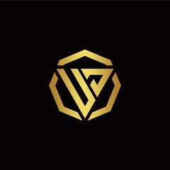 U J initial logo modern triangle and polygon design template with gold color