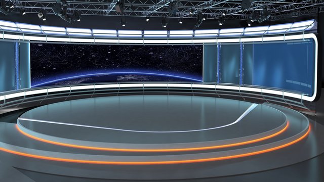 Virtual TV Studio News Set 35-4. 3d Rendering.
Virtual set studio for chroma footage. wherever you want it, With a simple setup, a few square feet of space, and Virtual Set, you can transform any loca