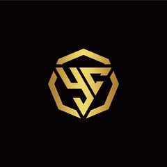Y C initial logo modern triangle and polygon design template with gold color