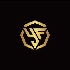Y F initial logo modern triangle and polygon design template with gold color