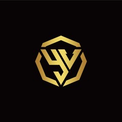 Y V initial logo modern triangle and polygon design template with gold color