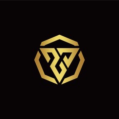 Z J initial logo modern triangle and polygon design template with gold color
