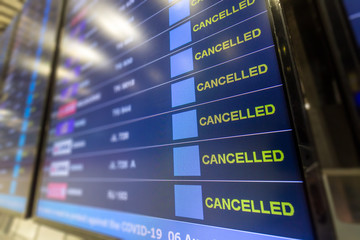 Cancelled all flight on flight information board at airport effect from COVID-19 pandemic situation...