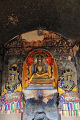 Green Tara-female bodhisattva or Buddha with attendants Marici-Ekajata-Thirtythree Heaven Grottoes-MatiSi-Gansu-China-1003