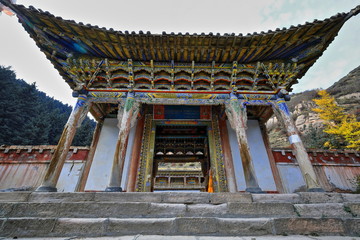 Wooden porch-polychrome portal-Shengguo Buddhist temple. Mati Si-Sunan Yugur Autonomous...