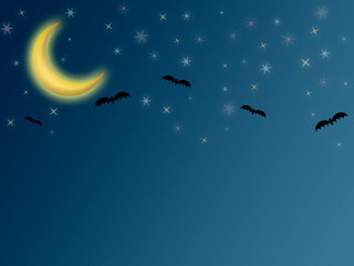 halloween night blue background with moon stars bats