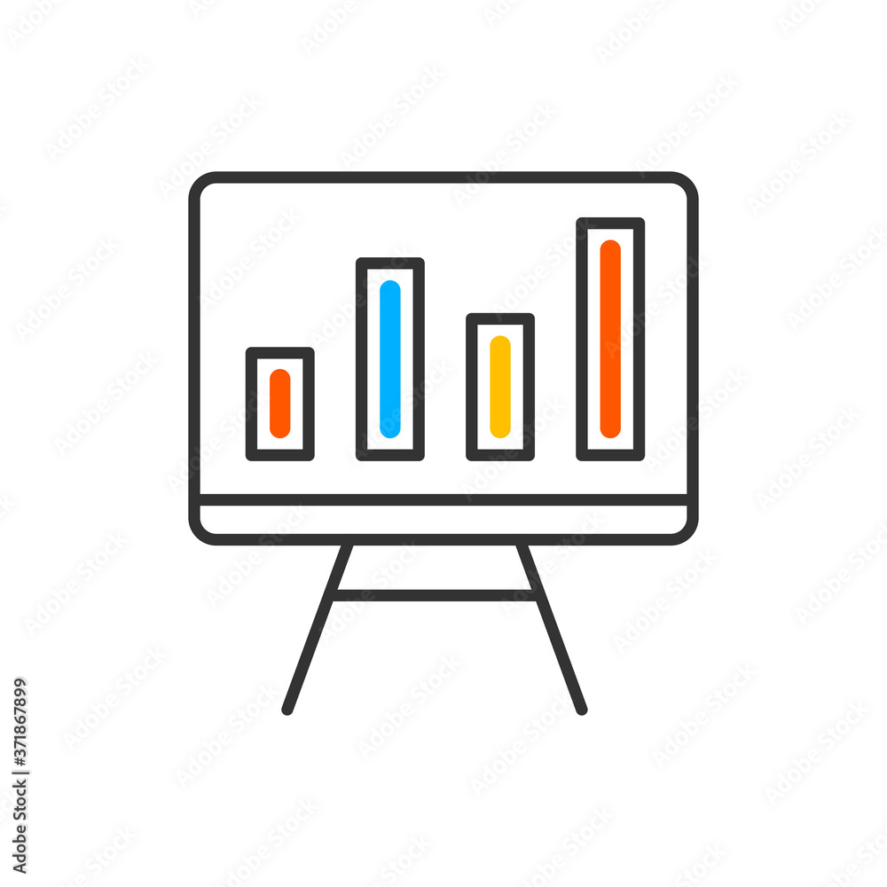 Poster flip chart with increasing sales graphic data clip art template. vector color icon.