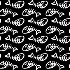 Obraz premium Dead Fish Skeleton Seamless Pattern 01