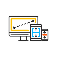Responsive web design. Minimalist pages layout template adaptive for all devices - computer, tablet and smartphone. Vector color icon.