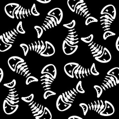 Dead Fish Skeleton Seamless Pattern 05