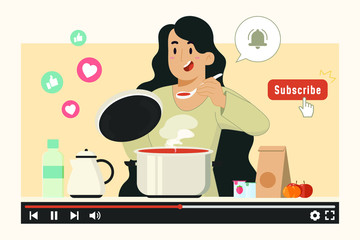 Social media concept young woman cooking