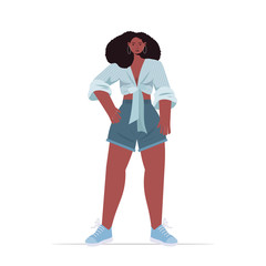 Fototapeta premium young woman in casual trendy clothes african american female cartoon character standing pose full length vector illustration
