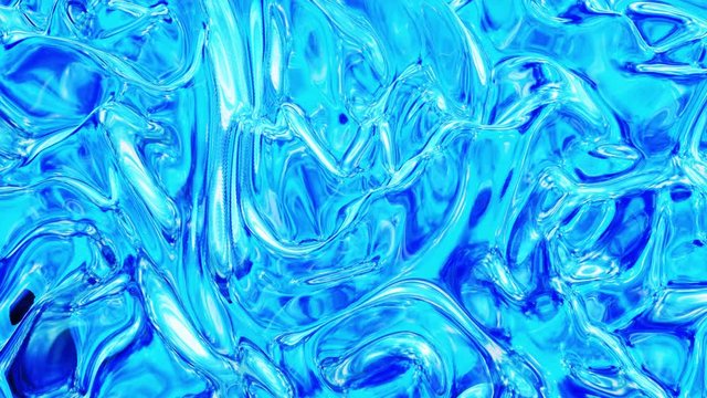 Liquid pattern like waves in looped motion. 3D stylish abstract blue bg of wavy surface like brilliant liquid glass with beautiful gradient colors. 4k trendy colorful fluid animation.