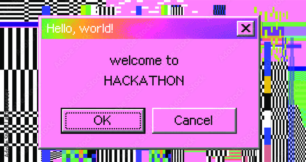 Aufkleber retro user interface with window message box. vaporwave and cyberpunk style cover for hackathon even