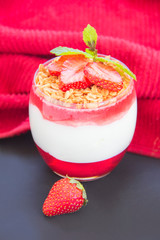 Italian dessert panna cotta with strawberries