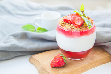 Italian dessert panna cotta with strawberries