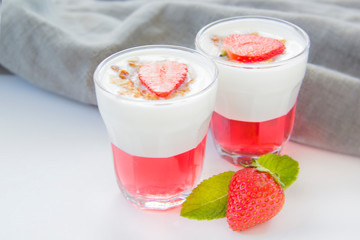 Italian dessert panna cotta with strawberries