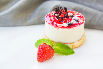 Italian dessert panna cotta with strawberries