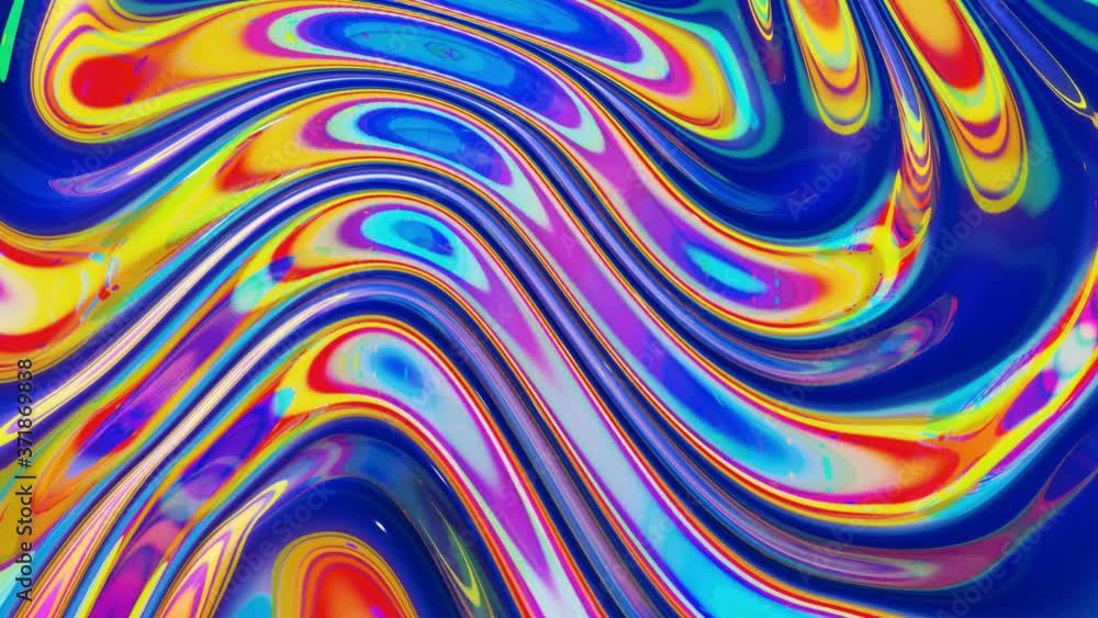 Aufkleber liquid pattern like waves in looped motion. 3d stylish abstract iridescent bg of wavy surface like b