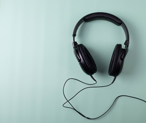 black music earphones top view shot