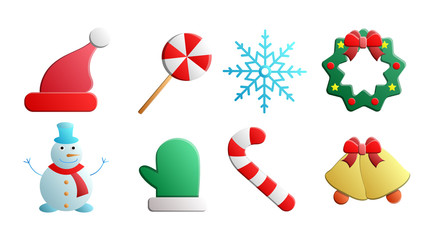 Doodles Christmas elements. Color vector items. Illustration with new year decor. Design for prints and cards