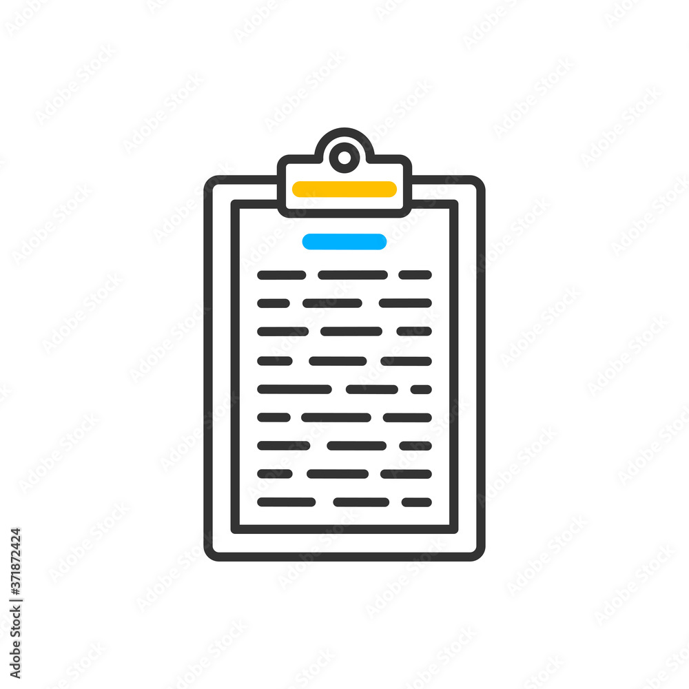 Aufkleber clipboard with data, symbol for web site and app design. vector color icon.