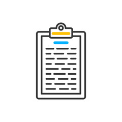 Clipboard with data, symbol for web site and app design. Vector color icon.