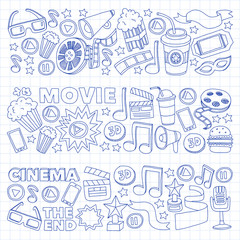 Cinema, movie. Vector film symbols and objects
