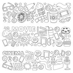 Cinema, movie. Vector film symbols and objects