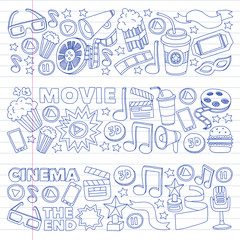 Cinema, movie. Vector film symbols and objects