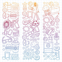 Cinema, movie. Vector film symbols and objects