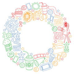 Cinema, movie. Vector film symbols and objects