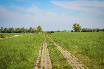 Fototapeta na wymiar Ein Feldweg oder der ehemalige Kolonnenweg an der Innerdeutschen Grenze. 