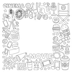 Fototapeta na wymiar Cinema, movie. Vector film symbols and objects