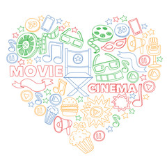 Cinema, movie. Vector film symbols and objects