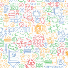 Cinema, movie, film doodles hand drawn sketchy vector symbols and objects